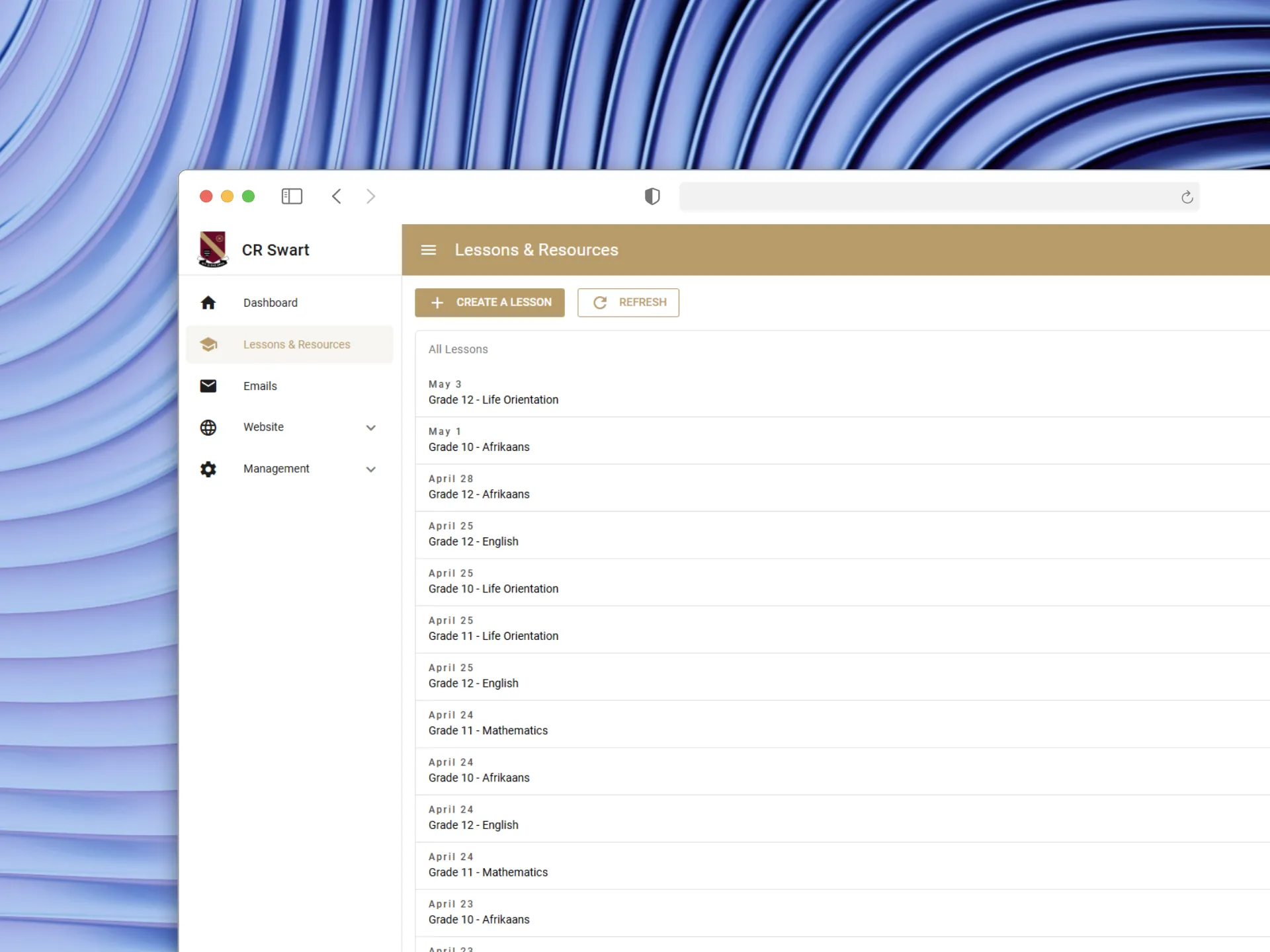 CR Swart LMS — Afrikaans lessons with downloadable PDF resources