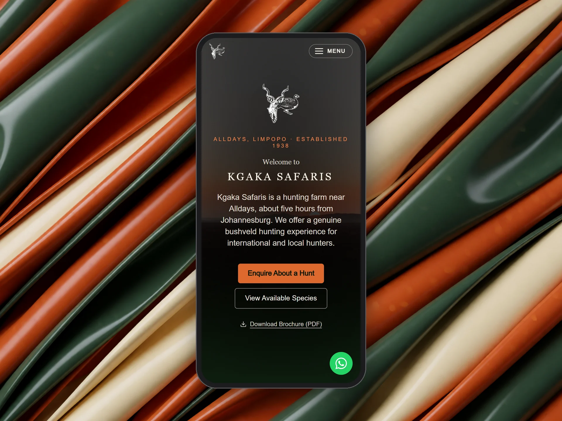 Kgaka Safaris homepage on a phone