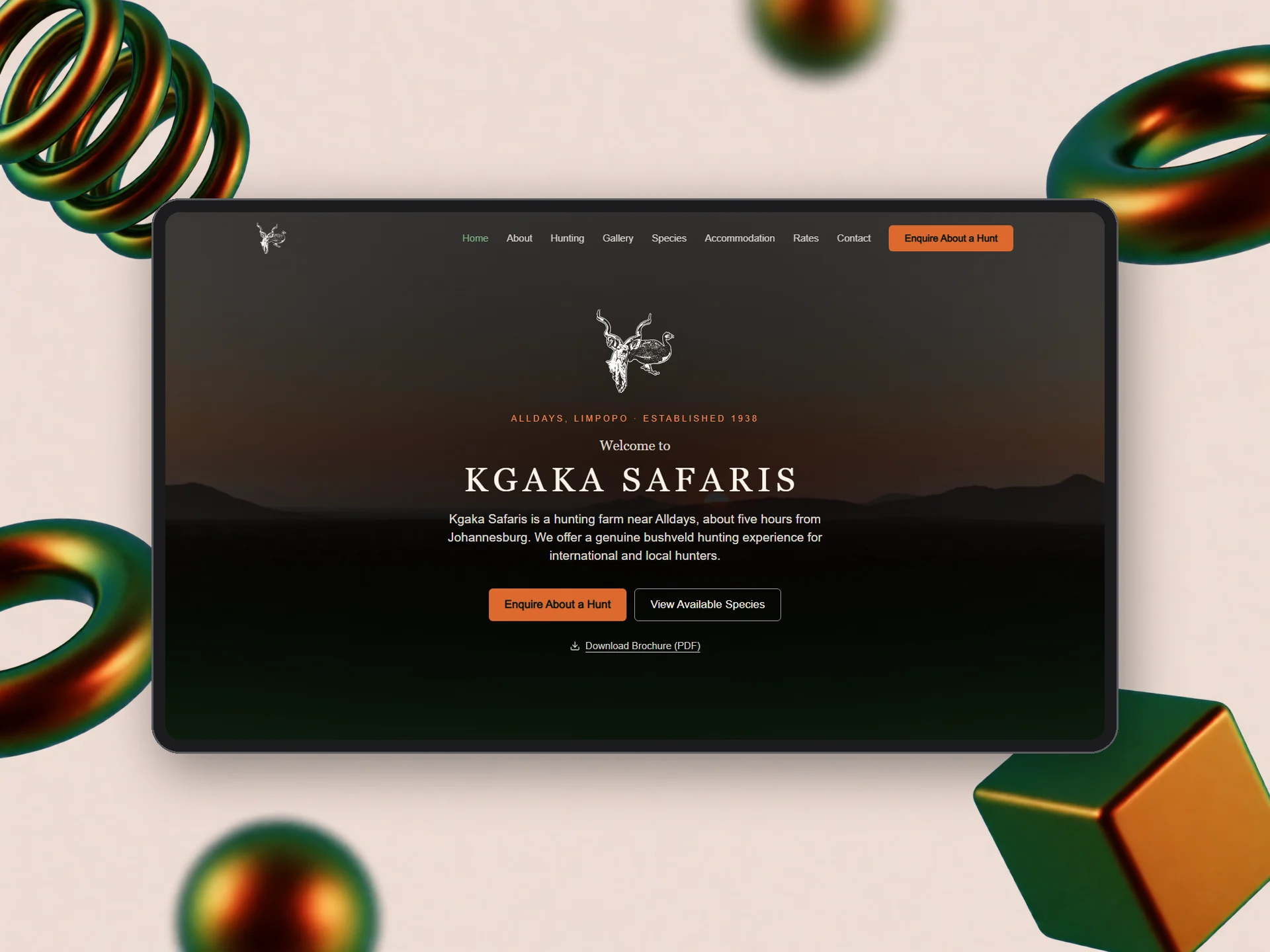 Kgaka Safaris homepage on mobile