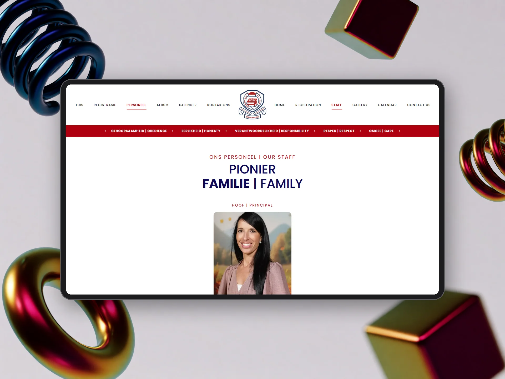 Laerskool Pionier staff page on mobile