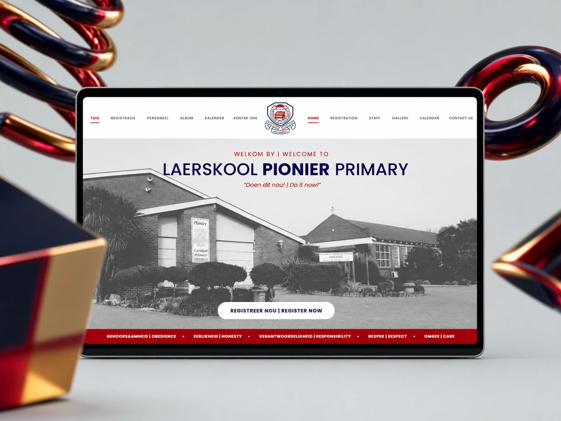 Laerskool Pionier homepage on mobile