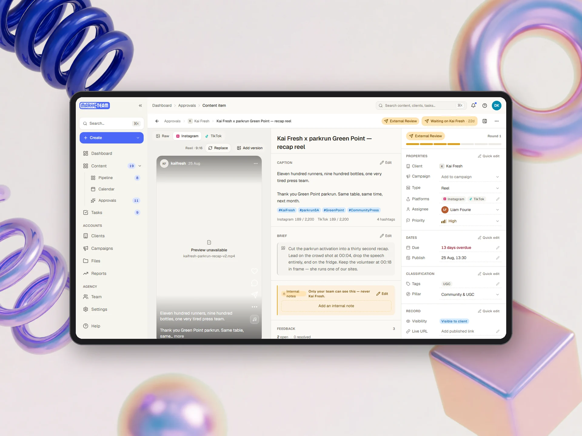 MarkeTeam content record on mobile