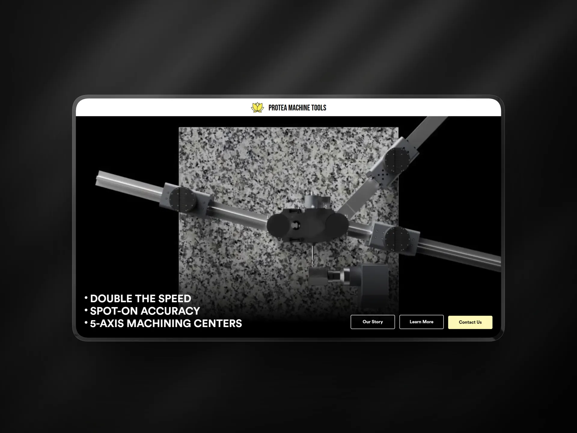 Protea Machine Tools homepage on mobile