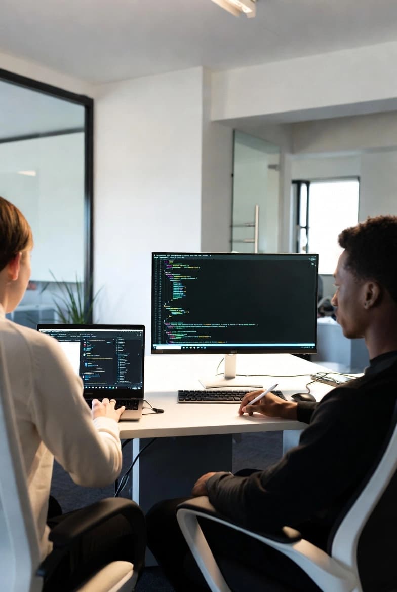 Team collaborating on code together