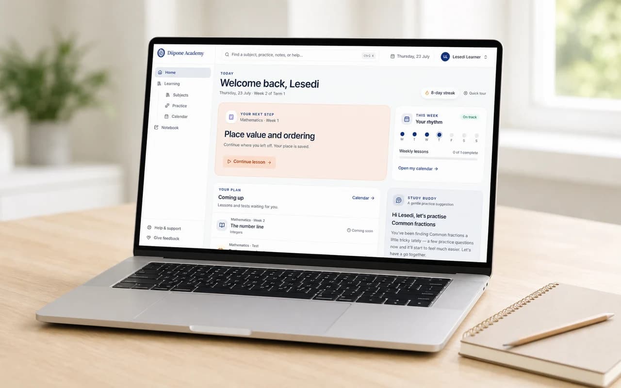 IdleLearn learner dashboard on a laptop
