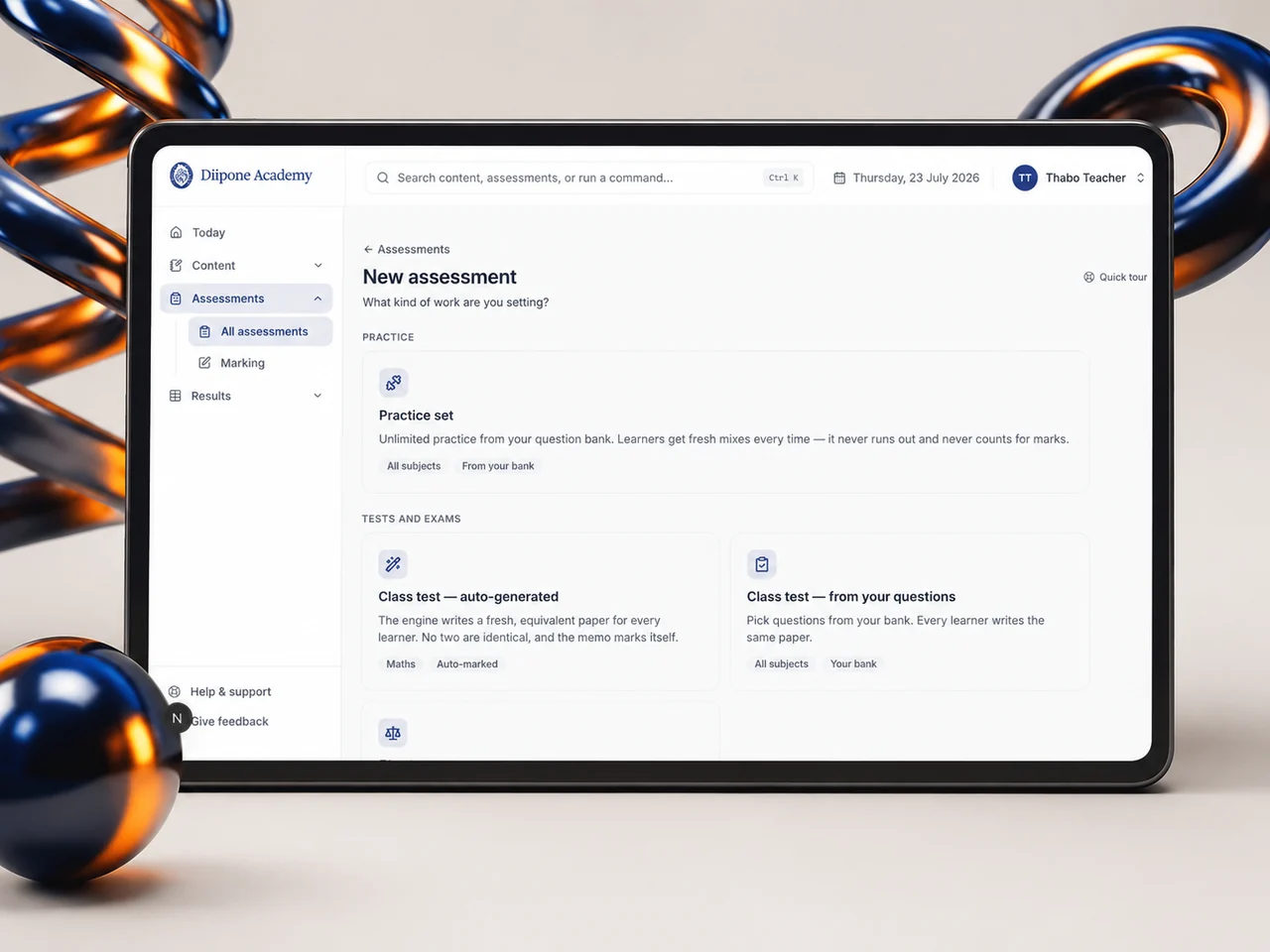 IdleLearn assessment builder showing the four assessment modes