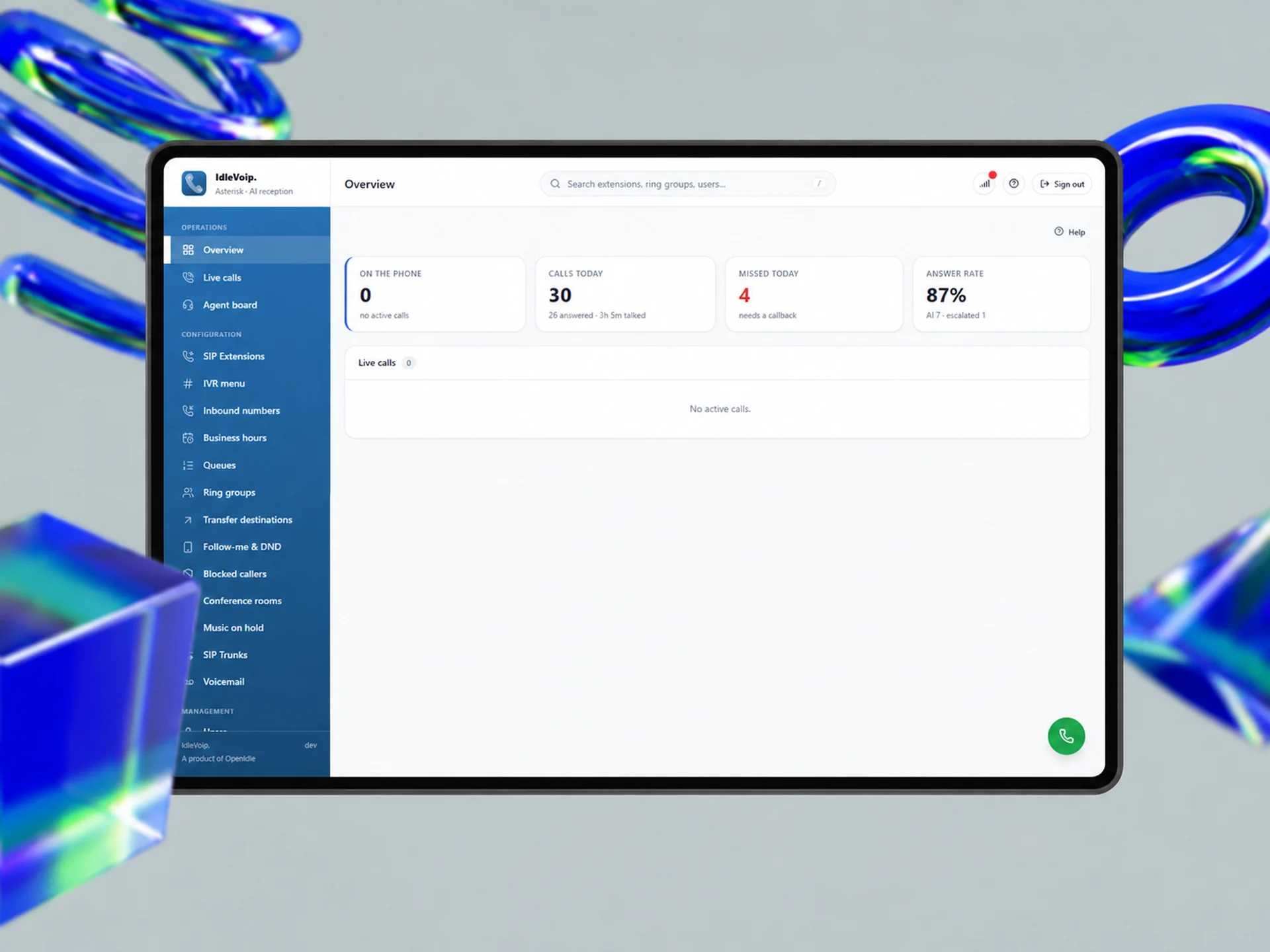 IdleVoip console overview on mobile