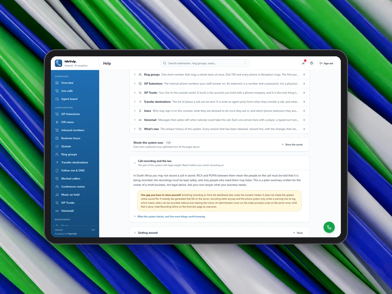 IdleVoip help page section on call recording and the law